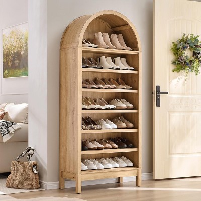 71" Shoe Rack with 3 Adjustable Shelves, Wooden 8 Tiers shoe organizer for 24 Pairs Shoe, Vertical Tall Shoe Storage, Beige