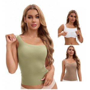 INSPIRE CHIC Women's 3 Packs U Back Tanks with Built-In Bra Silky No Show Basic Camisoles - 1 of 4