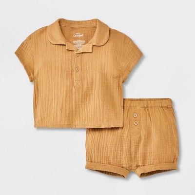 Image of Baby Boys' Gauze Top & Bottom Set - Cat & Jack™ Light Brown 3-6M