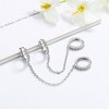 14k Gold and Sterling Silver Double Huggie Chain Earrings with Crystals - 3 of 4