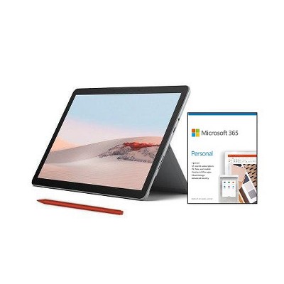 Microsoft Surface Go 2 VALUE BUNDLE 10.5" Intel Pentium Gold 4GB RAM 64GB eMMC Platinum + Surface Pen PoppyRed +Microsoft 365 Personal 1 Yr For 1 User