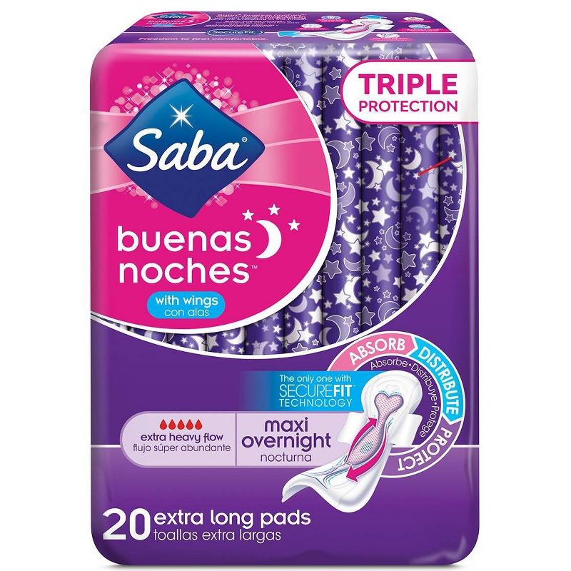 Saba Maxi Night Pads with Wings - 20ct, 1 of 4