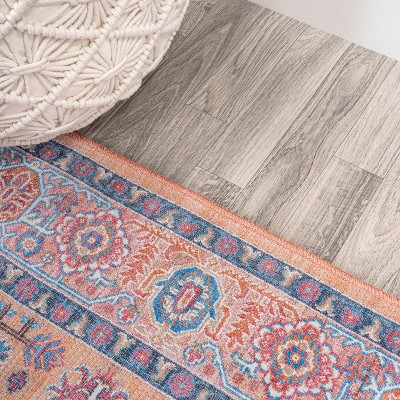 Bohemian Terracotta & Navy Persian-Inspired Washable Rug 3' x 5'