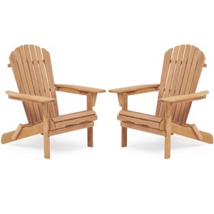 TiramisuBest Solid Wood Chairs Set of 2, Folding Patio Chairs for Outdoor, Lawn, Garden, Deck, Poolside, Firepit, Half Assembled, Brown - 1 of 4