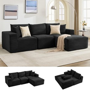 Jojoka 108'' Modular Sectional Sofa, Corduroy Deep Seat Couch with Chaise and Memory Foam, No Assembly Needed - 1 of 4