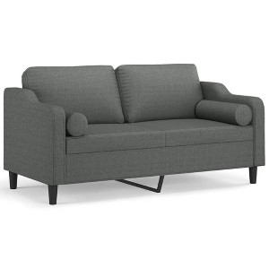vidaXL Dark Gray 2-Seater Fabric Sofa with Throw Pillows, Comfortable and Easy-to-Clean for Living Room or Lounge - 1 of 4
