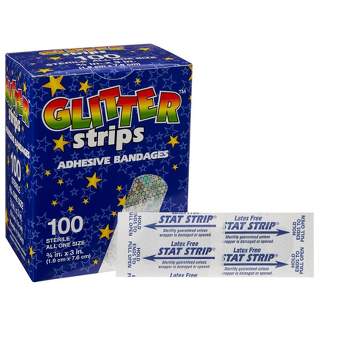 Glitter Stat Strip - Glitter Strips - Kids Adhesive Bandages, 3 in. x 3/4 in., 100 Count, 1 Pack
