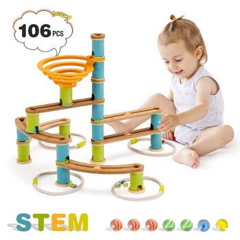 Costway Wooden Marble Run Construction 111PCS STEM Educational Learning Toys for Kid