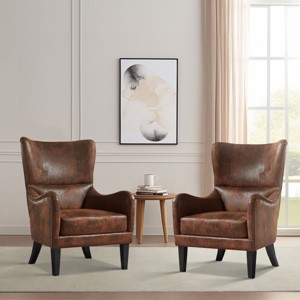 Wingback Accent Chair with Nailhead Trim,High Back Upholstered Armchair,Modern Accent Chair for Living Room Bedroom-Cuddlewood - 1 of 4