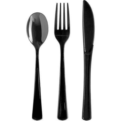 Exquisite Black Plastic Utensil Cutlery Set Forks Spoons Knives- 150 Pack :  Target