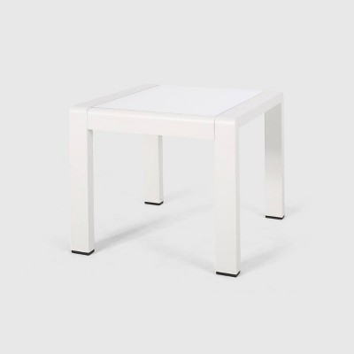 Cape Coral Aluminum Side Table White - Christopher Knight Home: Frosted Glass, Weather-Resistant Patio Furniture