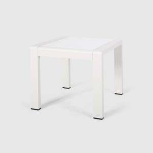 Cape Coral Aluminum Side Table White - Christopher Knight Home: Frosted Glass, Weather-Resistant Patio Furniture - 1 of 4