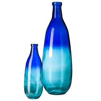 VivaTerra Blue Ombre Elongated Vase, Set of 2 - Blue