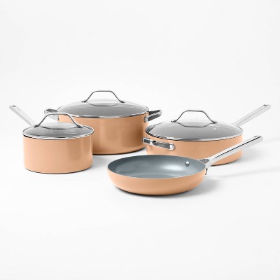 7pc Nonstick Ceramic Coated Aluminum Cookware Set Terracotta Orange - Figmint™: Induction Safe, Dishwasher Safe, PFOA & PTFE Free