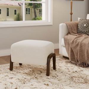 Modern Boucle Ottoman Footrest, White Upholstered Accent Footstool with Square Wooden Legs for Living Room, Bedroom, or Entryway-Tanpinhause - 1 of 4