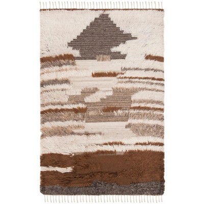 Hand-Knotted Gray and Brown Wool Rectangular Rug with Textured Accent