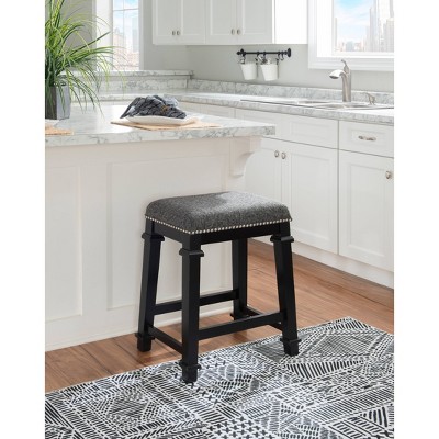 Kennedy Black Wood and Tweed Backless Counter Stool
