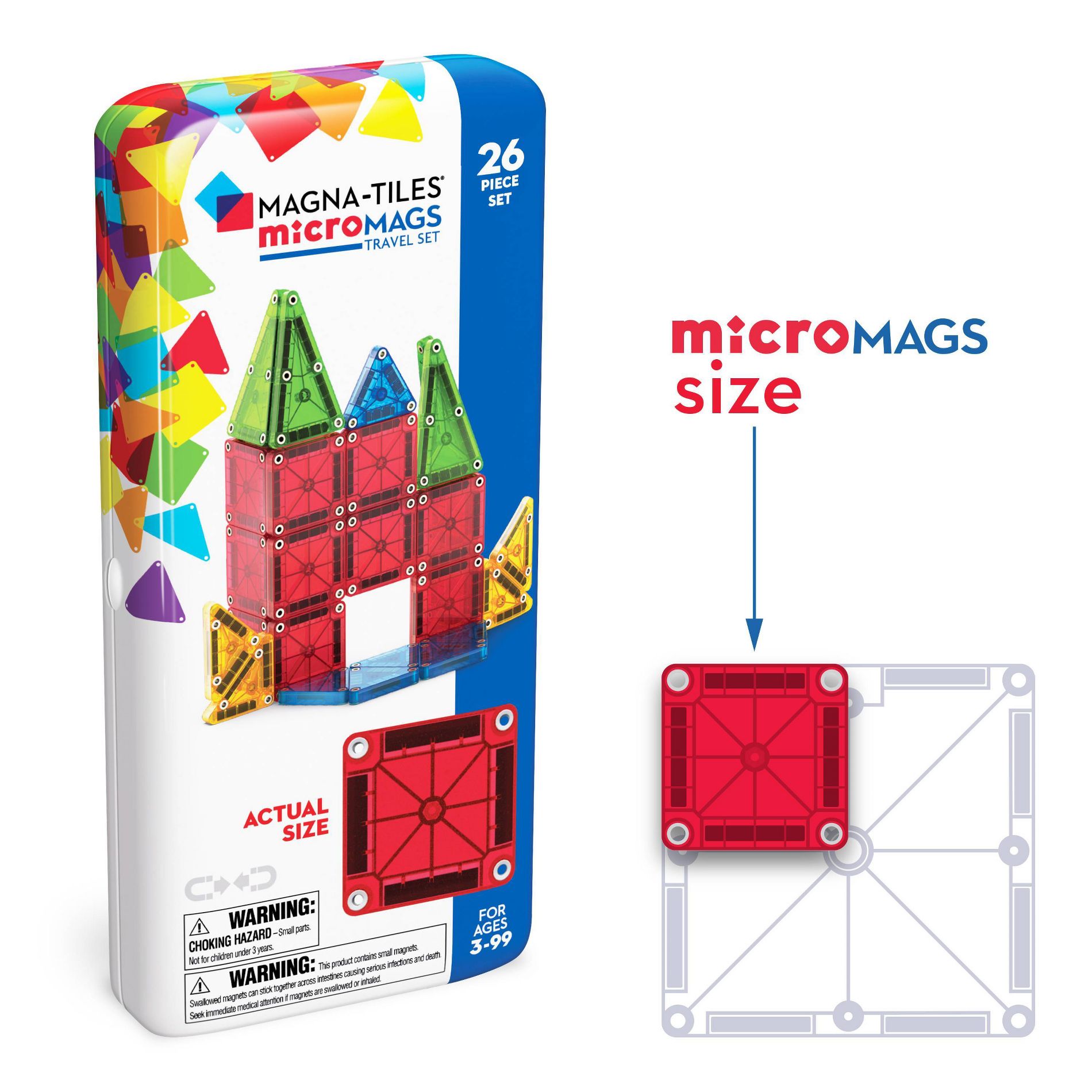 MAGNA-TILES microMAGS Travel Set: Educational Magnetic Building Toys for Math and Creative Thinking, 26 Pieces