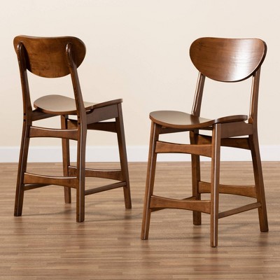 Katya Walnut Brown Wood Adjustable Counter Stools, Set of 2