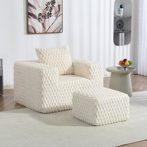 Vynxaria Compression Sofa with Ottoman - Soft Durable Corduroy Fabric, High-Density Sponge, No Assembly Required, 1 Throw Pillow for Living Space - 1 of 4