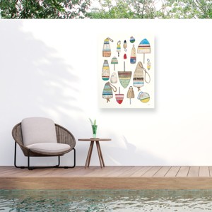 "Lobster Buoys on White" Outdoor Canvas - 1 of 4