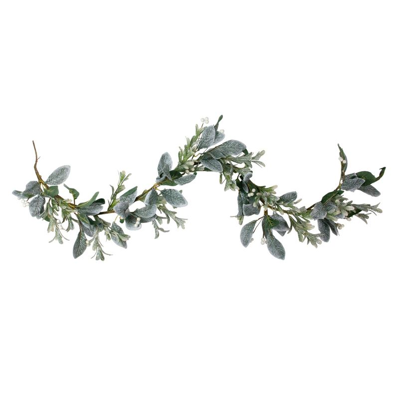 Northlight 5' x 6" Iced Leaves and Winter Berries Artificial Christmas Garland, Unlit, 1 of 5