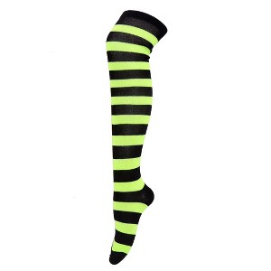 Striped Patterned Over the Knee High Socks from the Sock Panda (Women's Sizes Adult Medium) - Lime Green and Black - 1 of 3