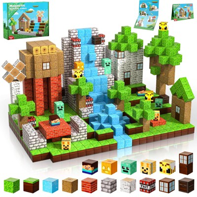 Angel Sar 100-Piece Magnetic Building Blocks Set, Forest World Theme Magnet Cube Toys, Stacking STEM Sensory Toys for Kids Ages 3-10