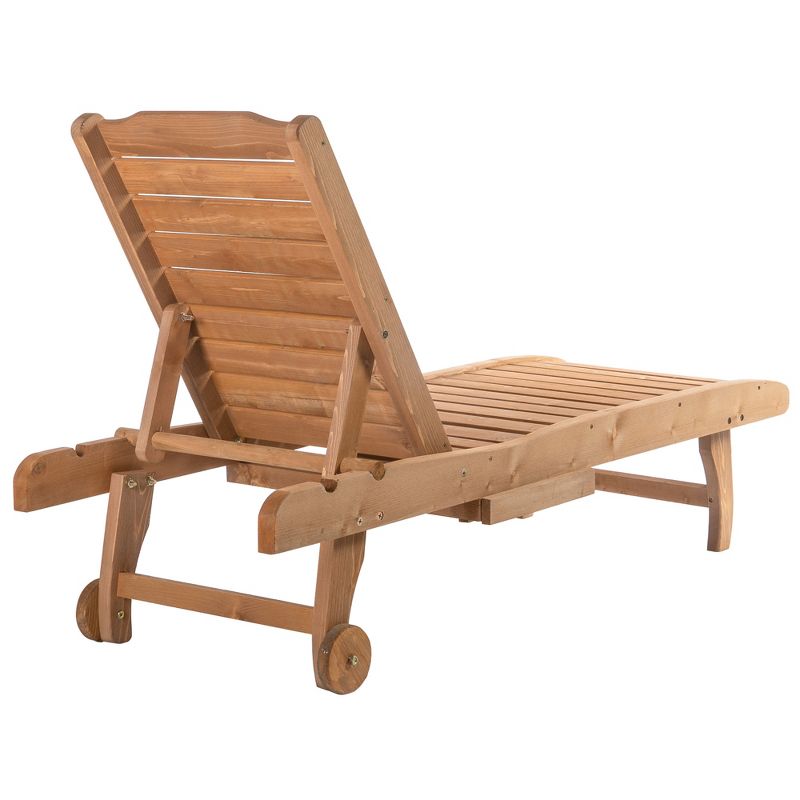 Outsunny Outdoor Chaise Lounge Pool Chair, Built-In Table, Reclining Backrest for Sun tanning/Sunbathing, Rolling Wheels, Red Wood Look, 6 of 10