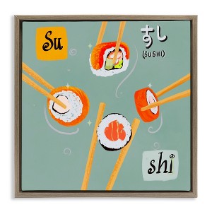 Stupell Industries Tasty Sushi Party Gathering Black Framed Floater Canvas Wall Art - 1 of 4