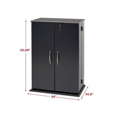 Adjustable Black Locking Media Storage Cabinet with Nickel Handles