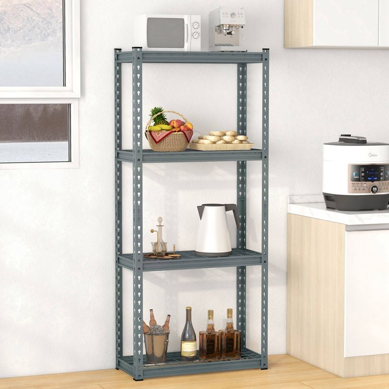 Costway 1/2/3/4 PCS 4-Tier Metal Shelving Unit Heavy Duty Wire Storage Rack with Anti-slip Foot Pads Grey, 2 of 11