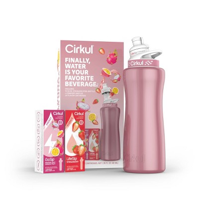 Cirkul Stainless Steel Rose Gold Bottle with Rose Gold Lid and 2 Flavor Cartridges (LifeSip Strawberry and GoSip Passionfruit Dragon Fruit) - 32oz