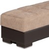 HomeRoots 52" Tan and Brown Chenille And Faux Leather Storage Ottoman - 4 of 4