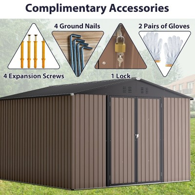 Outdoor Garden Aluminium Frame Tools Storage Shed,Backyard Pet Room,Lockable Doors Metal Garbage Room without Floor Frame-Coolbibila