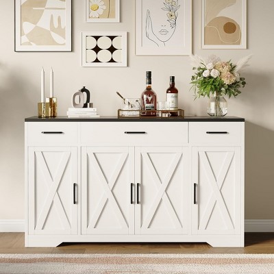 Sideboard Buffet Cabinet with Storage, 55'' Coffee Bar Cabinet Kitchen Buffet Storage Cabinet with 3 Drawers & 4 Doors