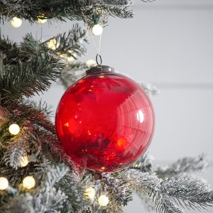 NAYSAYE Party Decoration and Accessories Red Glass Hanging Ornament Set for Holiday Celebration and Christmas, Red, 6"*6"*0.68" - 1 of 4