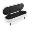 Oval Linen Storage Bench, Rubber Wood Legs, For Entryway Living Room Bedroom End Of Bed 3.6Feet - 3 of 4