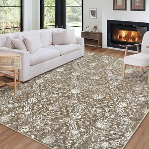 Machine Washable Area Rug Vintage Printed Ultra-Thin Non Slip Low Pile Rugs Stain Resistant Foldable Indoor Carpet for Living Room Bedroom - 1 of 4