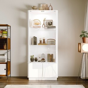 DIY Modern Glass Display Cabinet,Minimalist White Bookcase,Child-safe,Showcasing figurines,for Home Office/Living Room/Small Spaces - 1 of 4