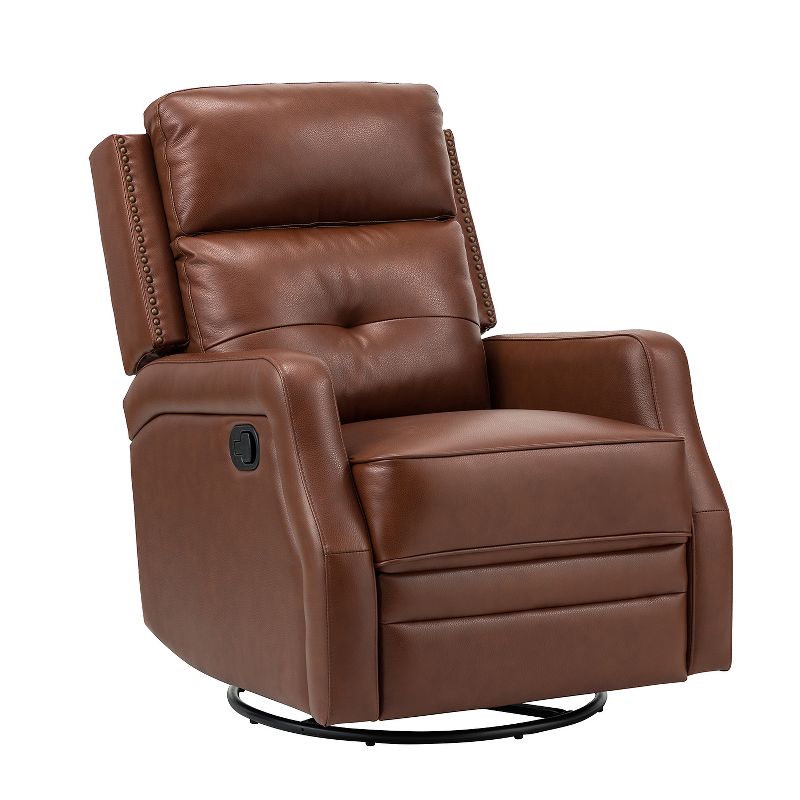 Basilio 28.74" W Tufted Genuine Leather Swivel Rocker Recliner with Nailhead Trims | ARTFUL LIVING DESIGN, 2 of 11