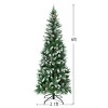 Green and White Flocked Pencil Artificial Christmas Tree with PVC Branches, Decorative Pine Cones, Hinged Metal Stand, Space-Saving Design - 2 of 4