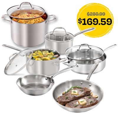 Guy Fieri's Flavortown 10-Piece Stainless Steel Cookware Set - Includes Frying Pans, Saucepans, Saute Pan and Stock Pot