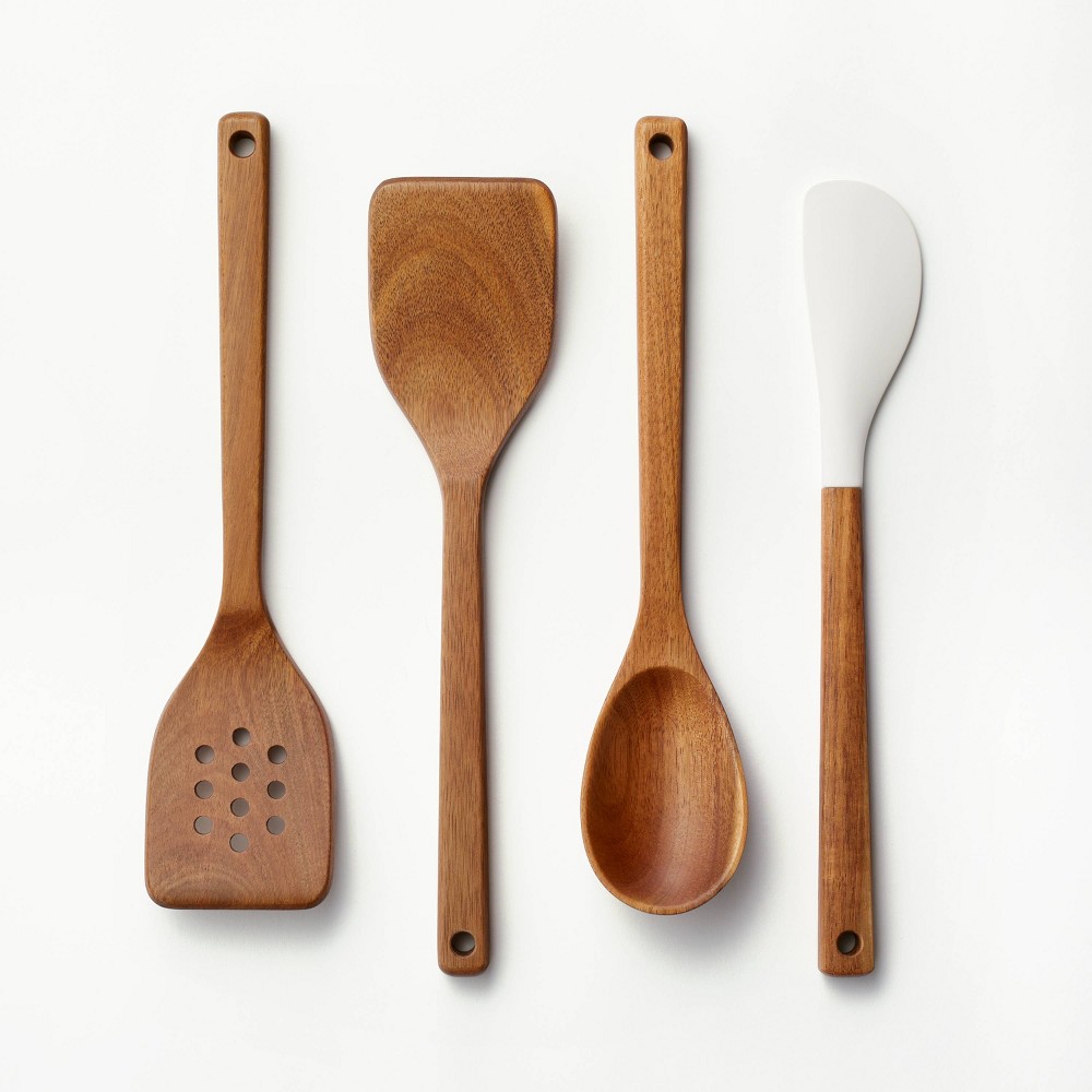 Photos - Other Accessories 4pc Wood Kitchen Utensil Set Brown - Figmint™
