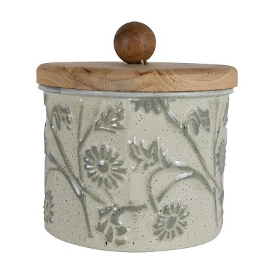 Floral White Metal Lidded Decorative Storage Canister - Foreside Home & Garden