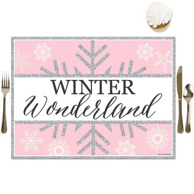 Big Dot of Happiness Pink Winter Wonderland - Party Table Decorations - Holiday Snowflake Birthday Party and Baby Shower Placemats - Set of 16