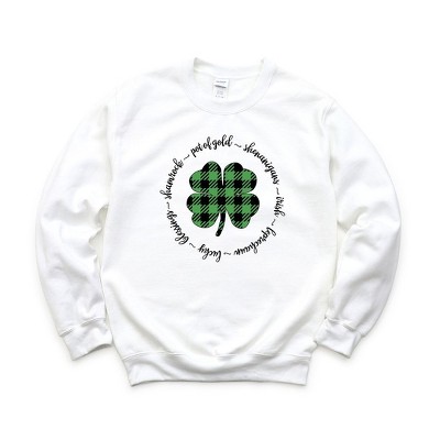 Simply Sage Market Women's Graphic Sweatshirt Buffalo Plaid Shamrock Circle