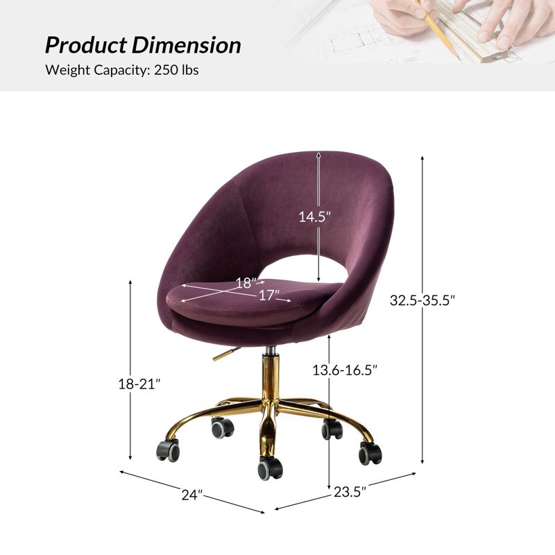 Hector Velvet  Ergonomic Swivel Office Desk Chair with Adjustable Height | Karat Home, 6 of 16