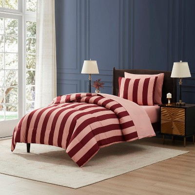 Nestl Comforter Set, 7pc Bed in a Bag, Modern Comforter Sets with Sheets, Striped Design Bed Set