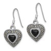 Black Bow Jewelry 13mm Onyx and Marcasite Heart Dangle Earrings in Sterling Silver - 2 of 4